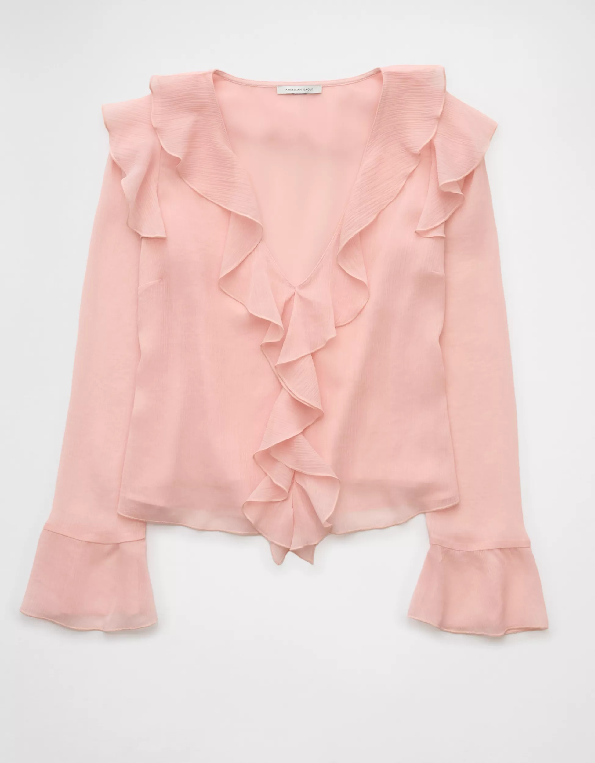 AE Chiffon Bell Sleeve Ruffle Blouse | American Eagle Outfitters (US & CA)
