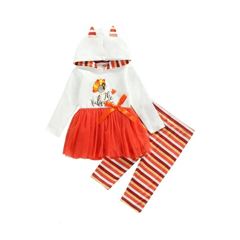 Lazybaby Toddler Infant Girls Thanksgiving Outfits Baby Little Turkey Long Sleeve Hooded Tops+Str... | Walmart (US)