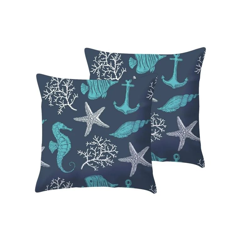 Mainstays Assorted Coral Sealife Outdoor Throw Pillow, 16", Blue Novelty and Pattern | Walmart (US)