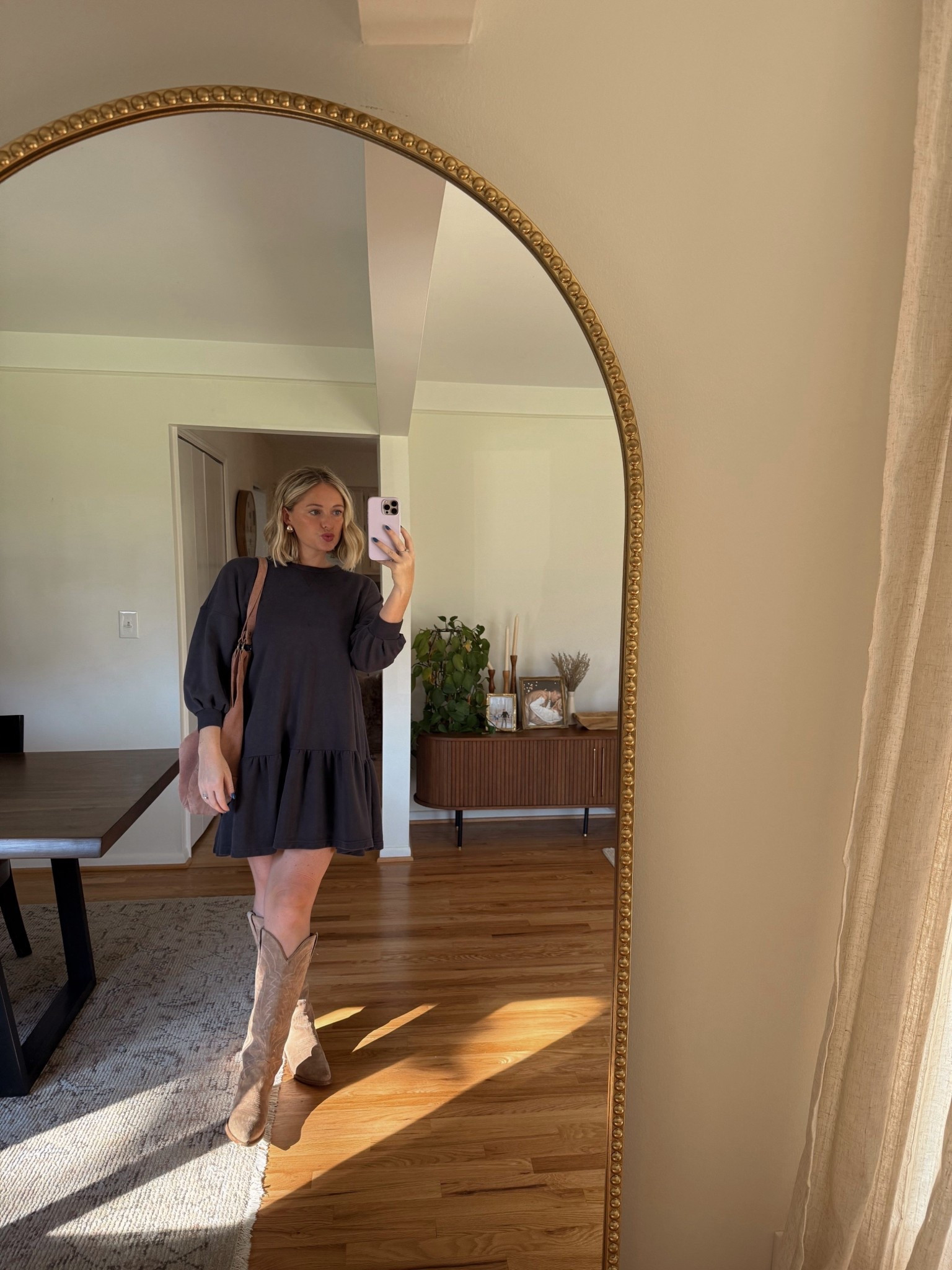 Fall church outfit! My favorite tote bag that matches with every outfit and fits so much! Cowgirl boots are a splurge but so comfy and cute. 

#LTKSeasonal #LTKWorkwear #LTKStyleTip