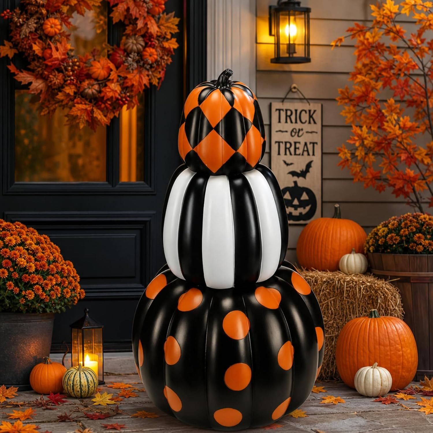 Wesiti 1 Pcs 21.3'' Large Faux Stackable Pumpkins Outdoor for Front Porch | Amazon (US)