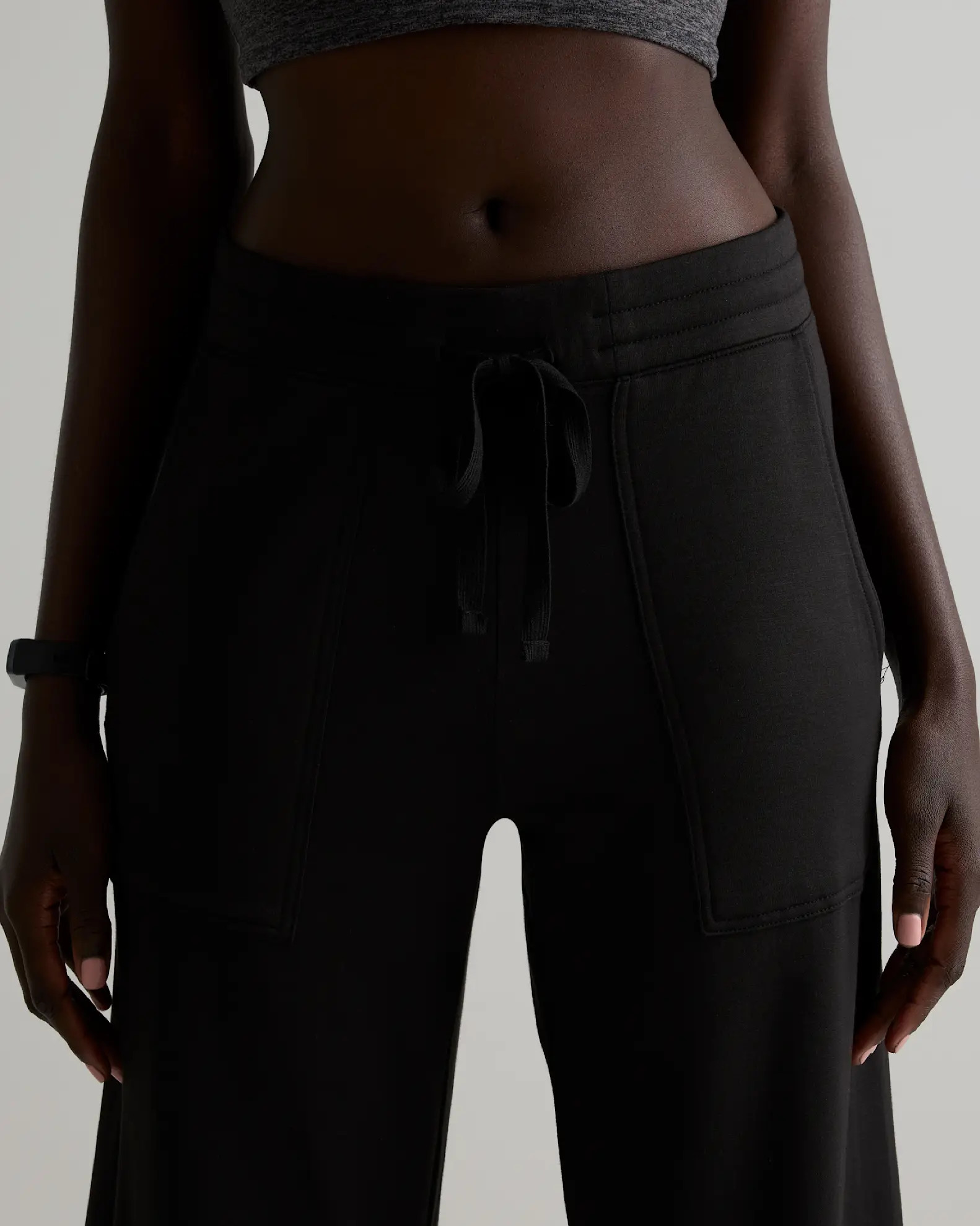 SuperSoft Fleece Cropped Wide Leg Pants in Black | Quince