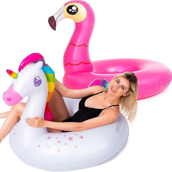 JOYIN 2-Pack Flamingo Unicorn Pool Float - Fun Beach Floaties, Inflatable Swimming Pool Tubes Par... | Amazon (US)