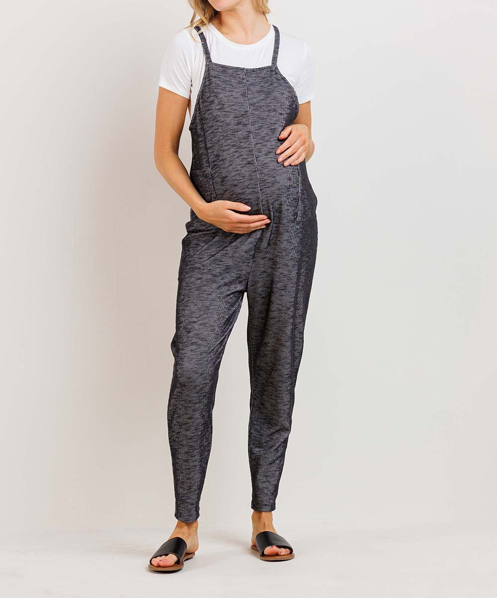 Black Square-Neck Maternity Overalls | Zulily
