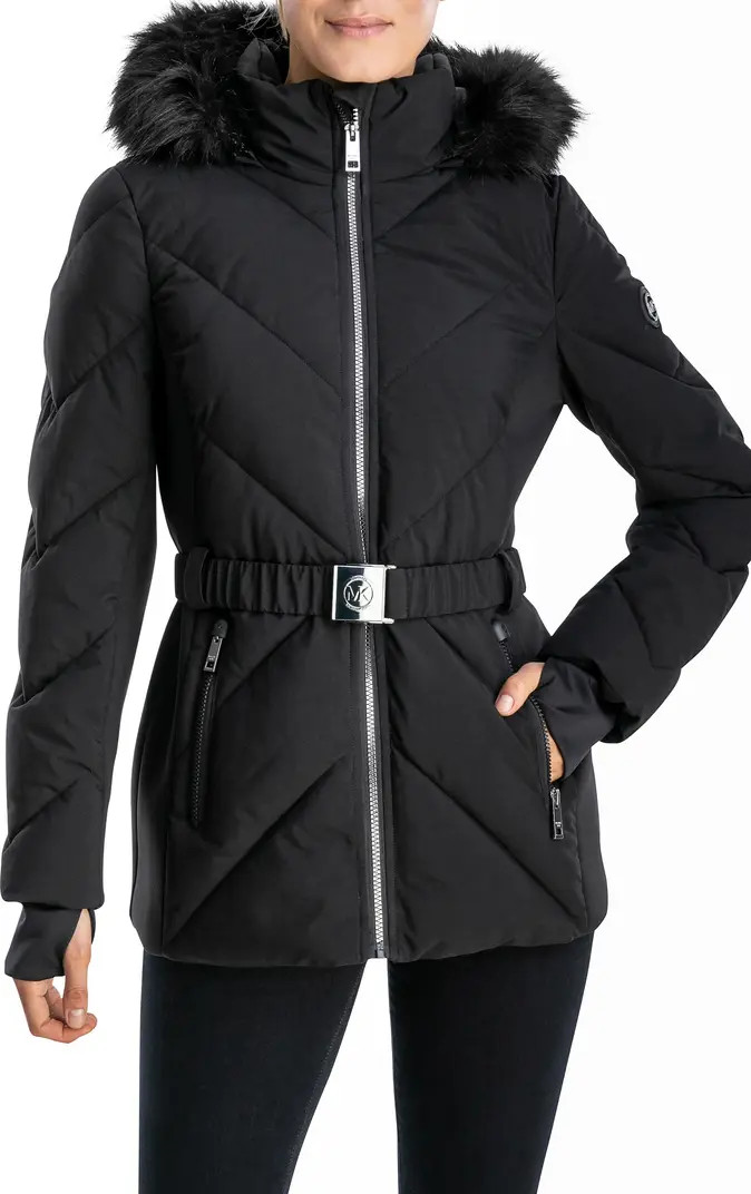 Faux Fur Trim Hood Belted Puffer Jacket | Nordstrom Rack