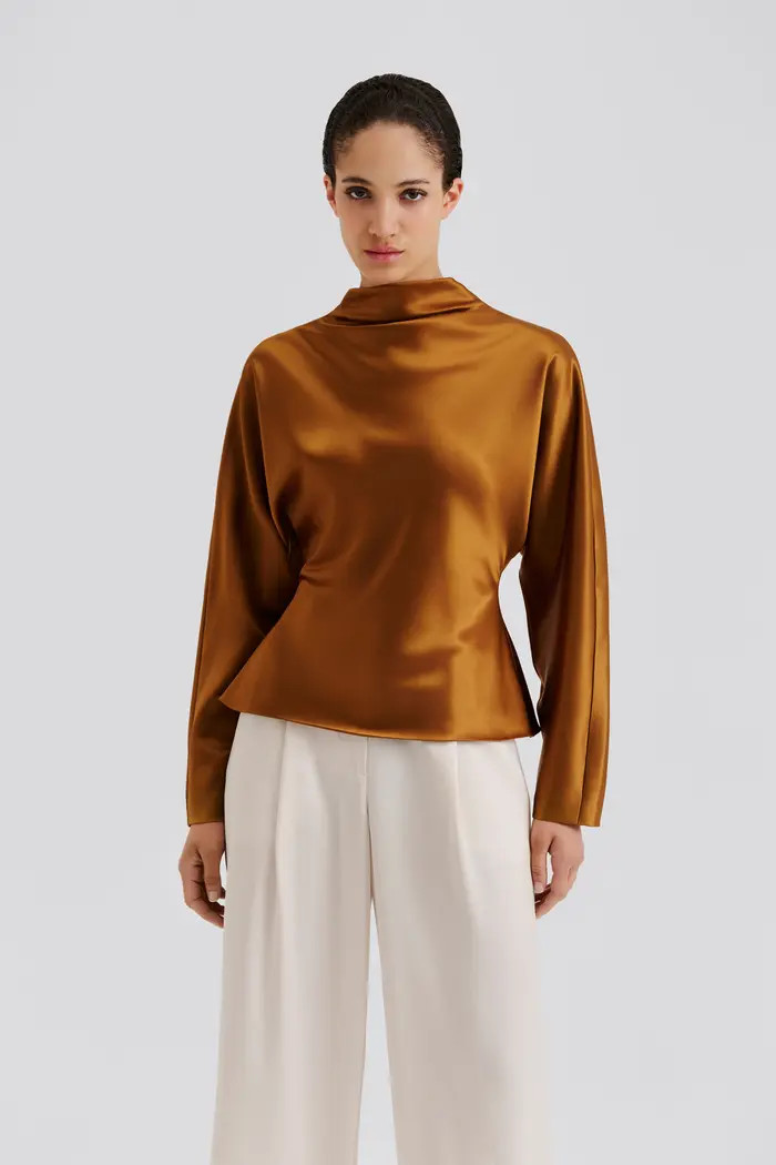 Zora Barrel Sleeve Satin Blouse | Nordstrom