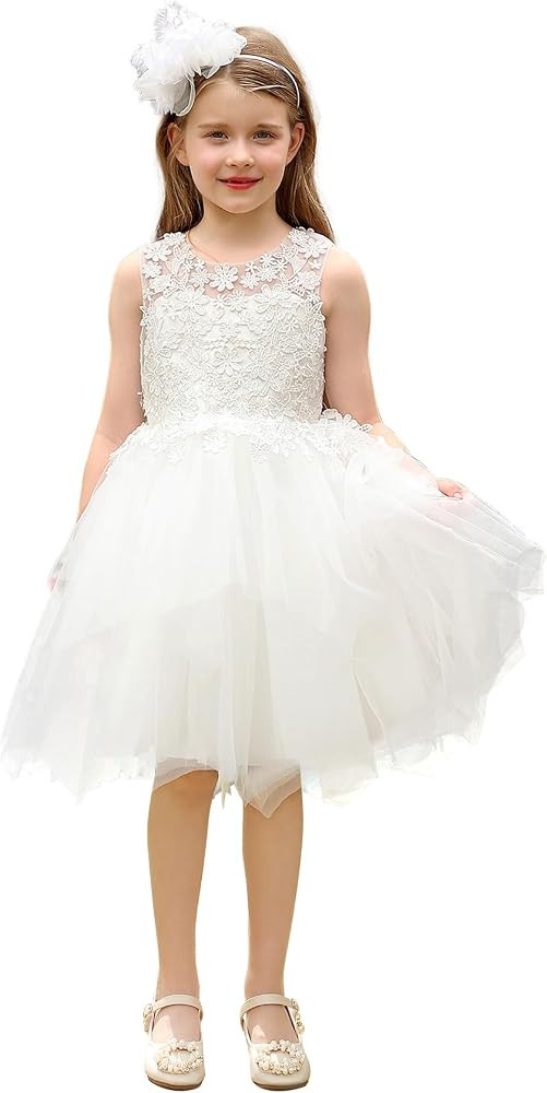 Abaowedding White Floral Lace Flower Girl Dress Kids Tiered Tutu Tulle Wedding Birthday Party Dre... | Amazon (US)
