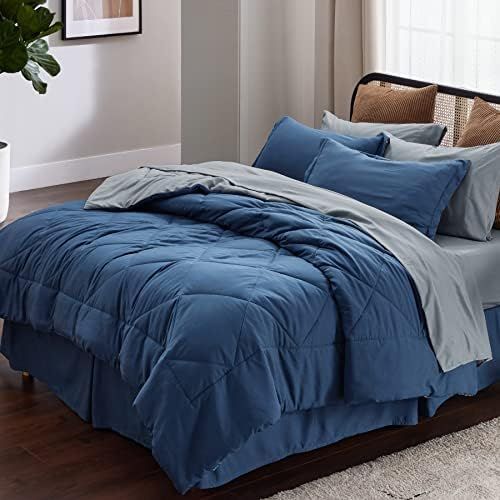 Bedsure Navy Comforter Set Queen - 8 Pieces Reversible Navy Bed in A Bag Queen Bed Sets with Comf... | Amazon (US)