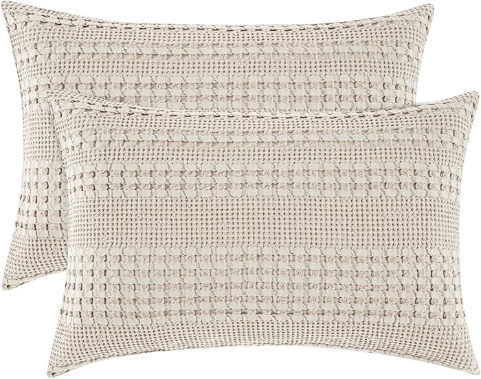 PHF 100% Cotton Waffle Pillow Shams King Size, 2 Pack 20" x 36" Soft Skin-Friendly Pillowcases, N... | Amazon (US)