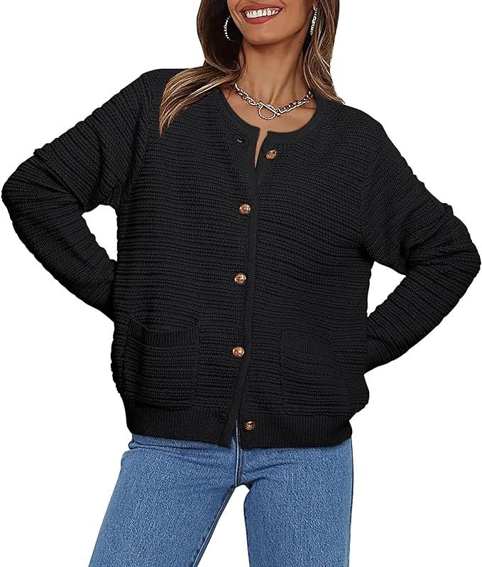 LILLUSORY Women's Cardigan Sweaters Open Front Long Sleeve Button Down Knit Jackets with Pockets ... | Amazon (US)