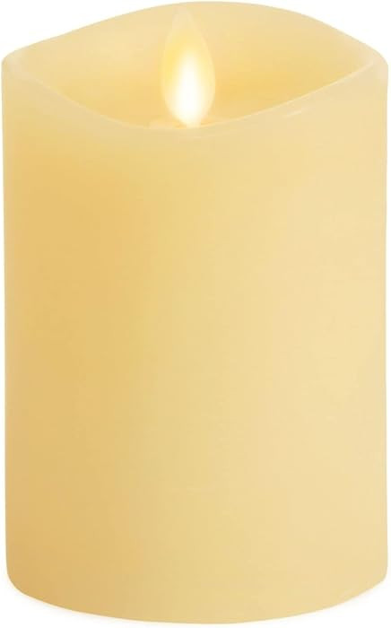 Luminara Realistic Artificial Moving Flame Pillar Candle - Moving Flame LED Battery Operated Lights - Unscented - Remote Ready - Remote Sold Separately - Ivory - 3" x 4.5" | Amazon (US)