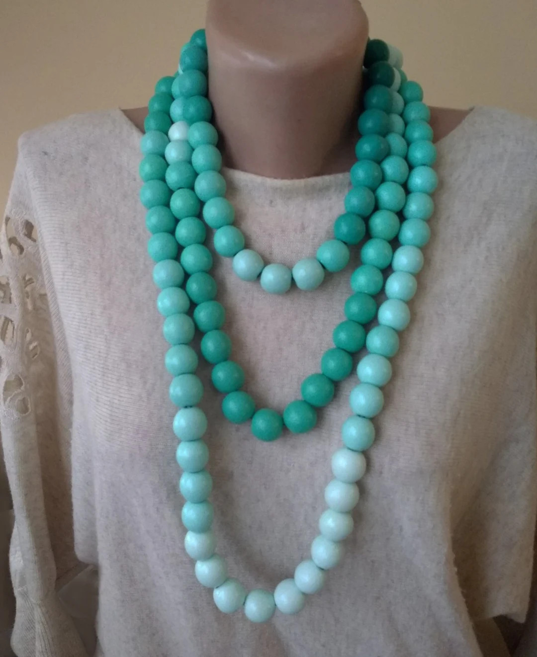 Blue turquoise necklace, Long wooden necklace, Lagenlook jewelry | Etsy (AU)