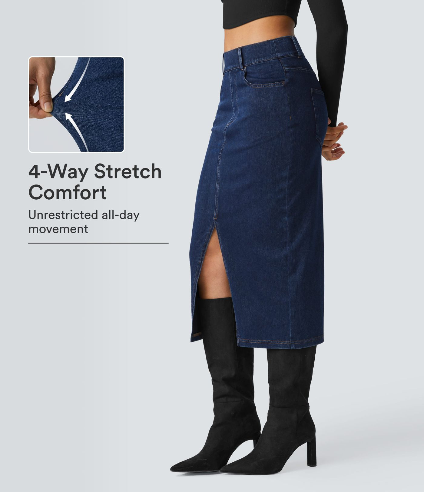 Halara Flex\u2122 High Waisted Pockets Bodycon Denim Casual Midi Skirt | HALARA