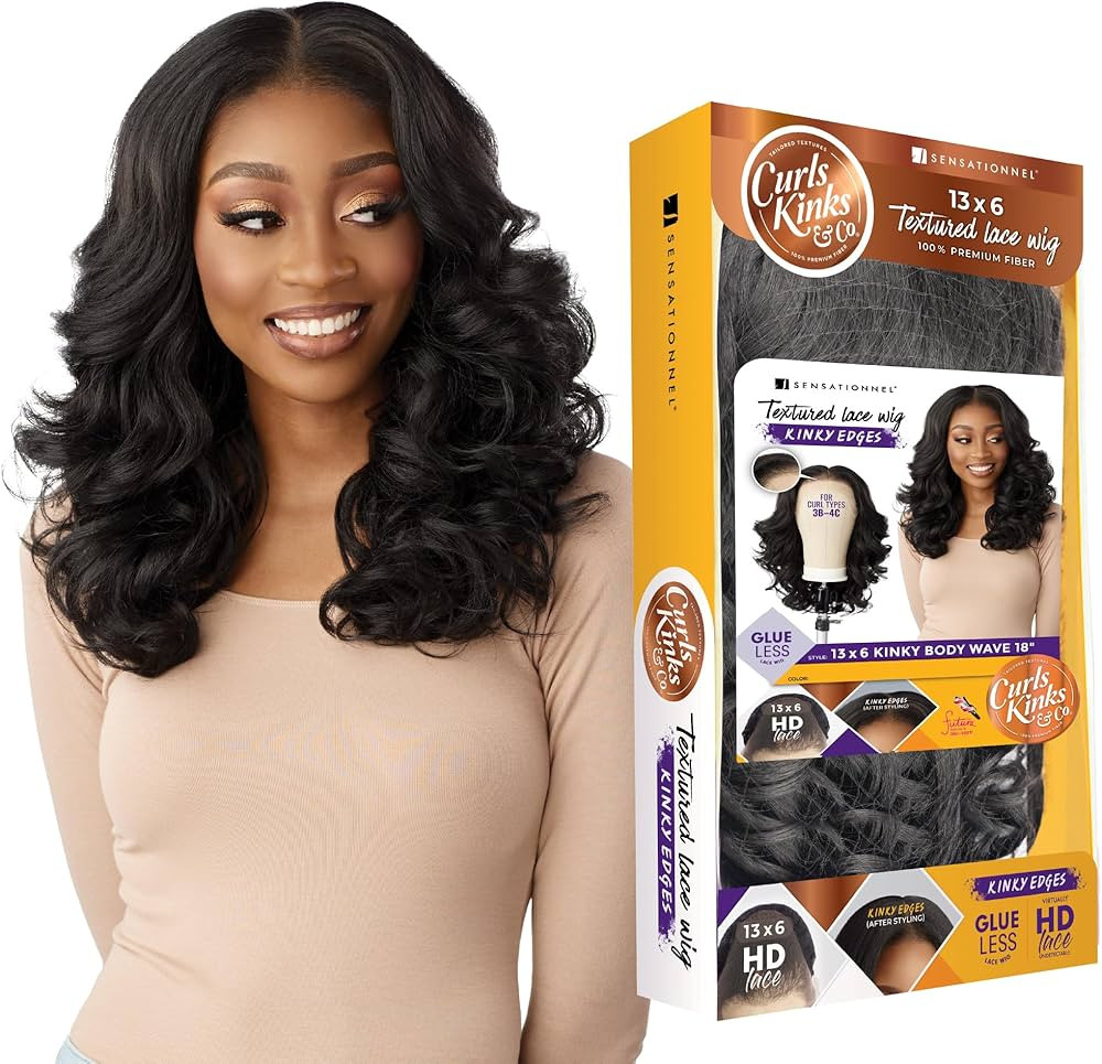 Sensationnel Curls kinksandco kinkyedges wig - kinky body wave 18 inch 13x6 lace frontal natural ... | Amazon (US)