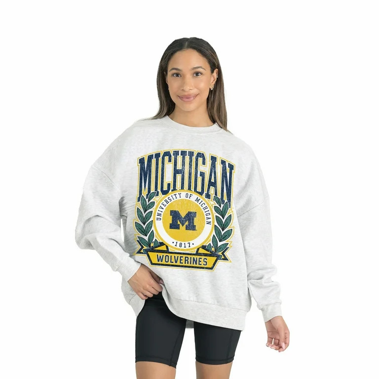 Women's Gameday Couture Gray Michigan Wolverines Premium Fleece Drop Shoulder Oversized Pullover ... | Walmart (US)