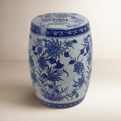Ceramic Pinwheel Flower Chinoiserie Stool in Blue and White | Wayfair North America