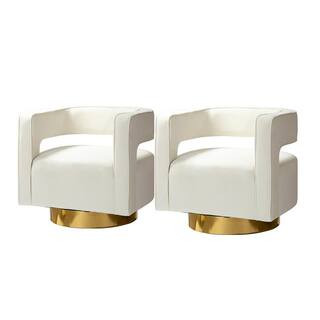 Bettina Golden Base Ivory Comfy Velvet Arm Barrel Chair with Open Back (Set of 2) | The Home Depot