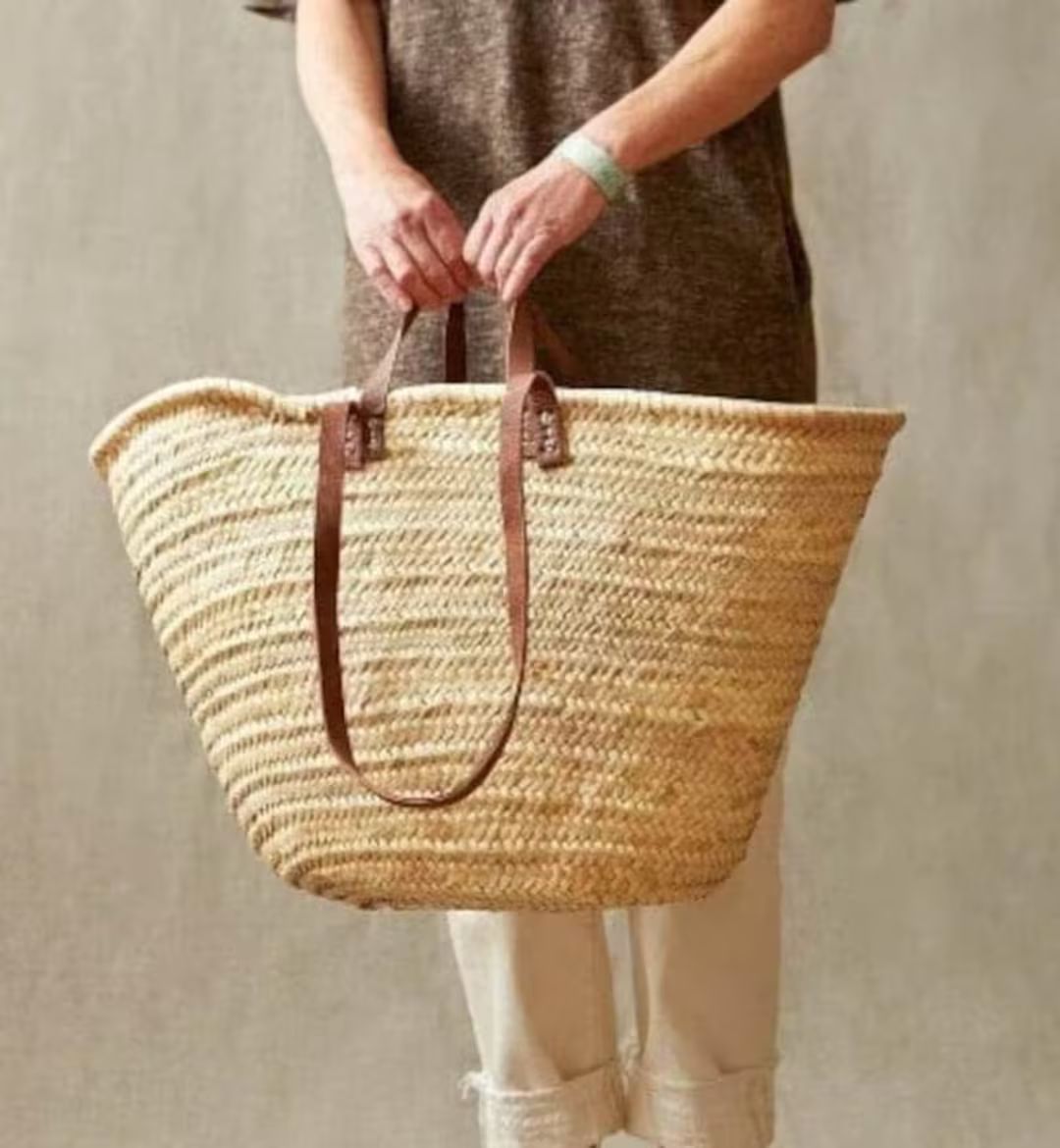 Double Handle Tote, Market basket,Moroccan bag, moroccan straw bag, basket, french basket bag, fa... | Etsy (US)