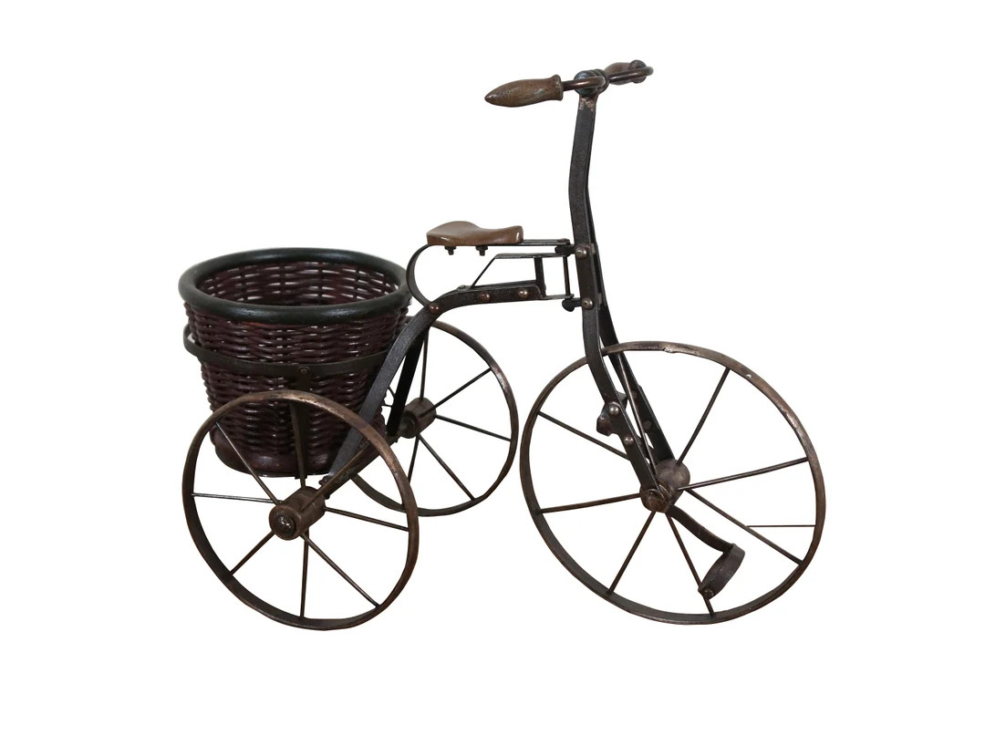 Vintage Metal & Wood Tricycle Bicycle Plant Stand Planter w Wicker Basket 18" | Etsy (US)