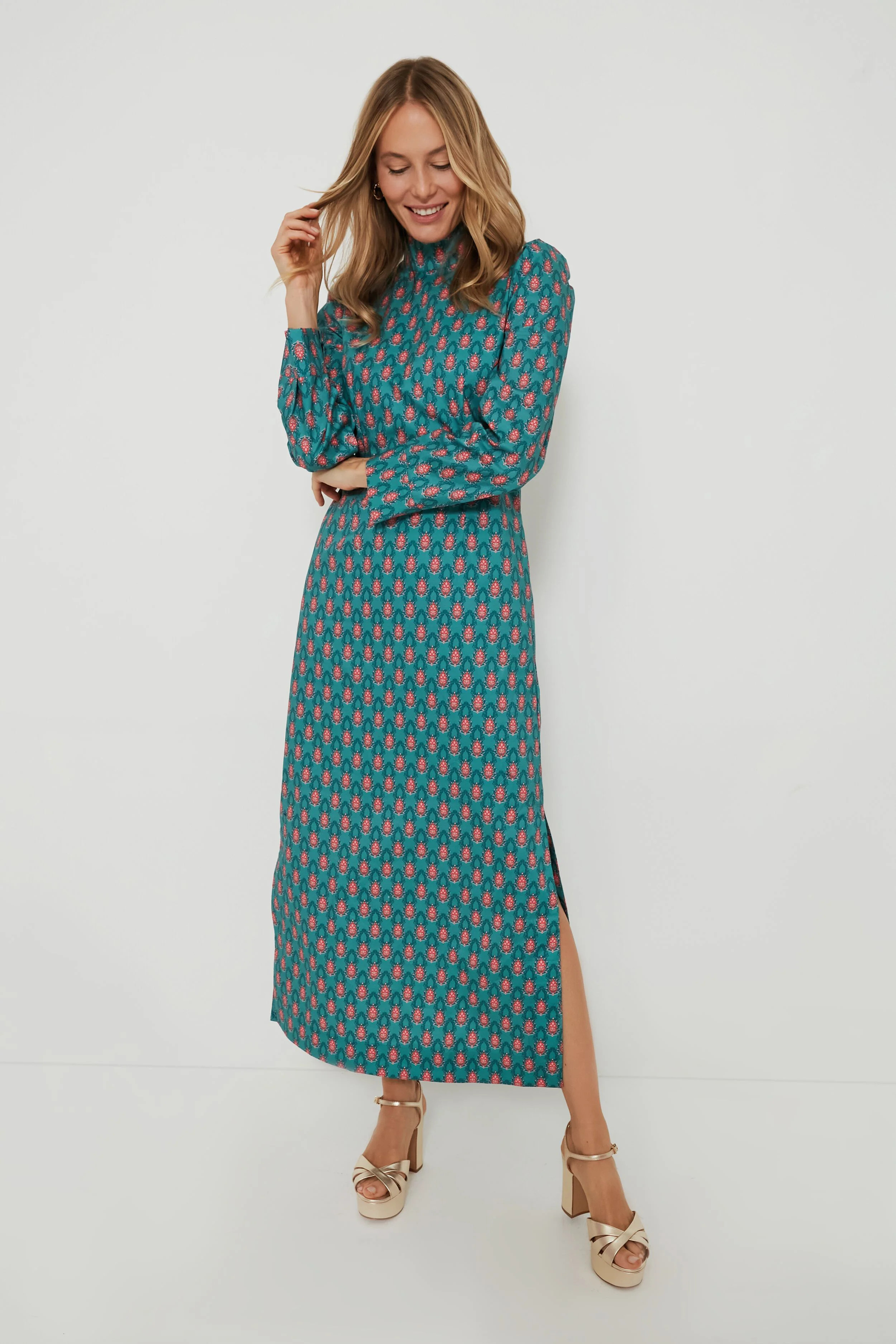 Teal &amp; Red Floral Mock Neck Maris Dress | Tuckernuck (US)