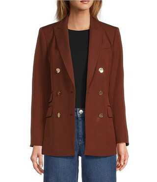 Coordinating Riviera Ponte Twill Notch Lapel Long Sleeve Button Front Long Line Blazer | Dillard's