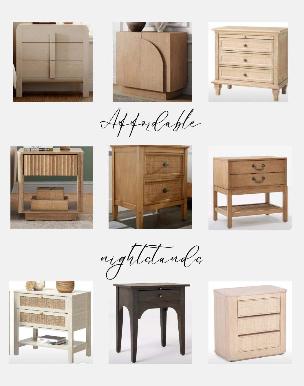 Cute, light wood nightstands. Or, use an accent cabinet as a nightstand! These wood side tables would look great with so many simplistic yet beautiful styles. 

Transitional, modern, traditional, neutral bedroom style. 

#LTKHome
