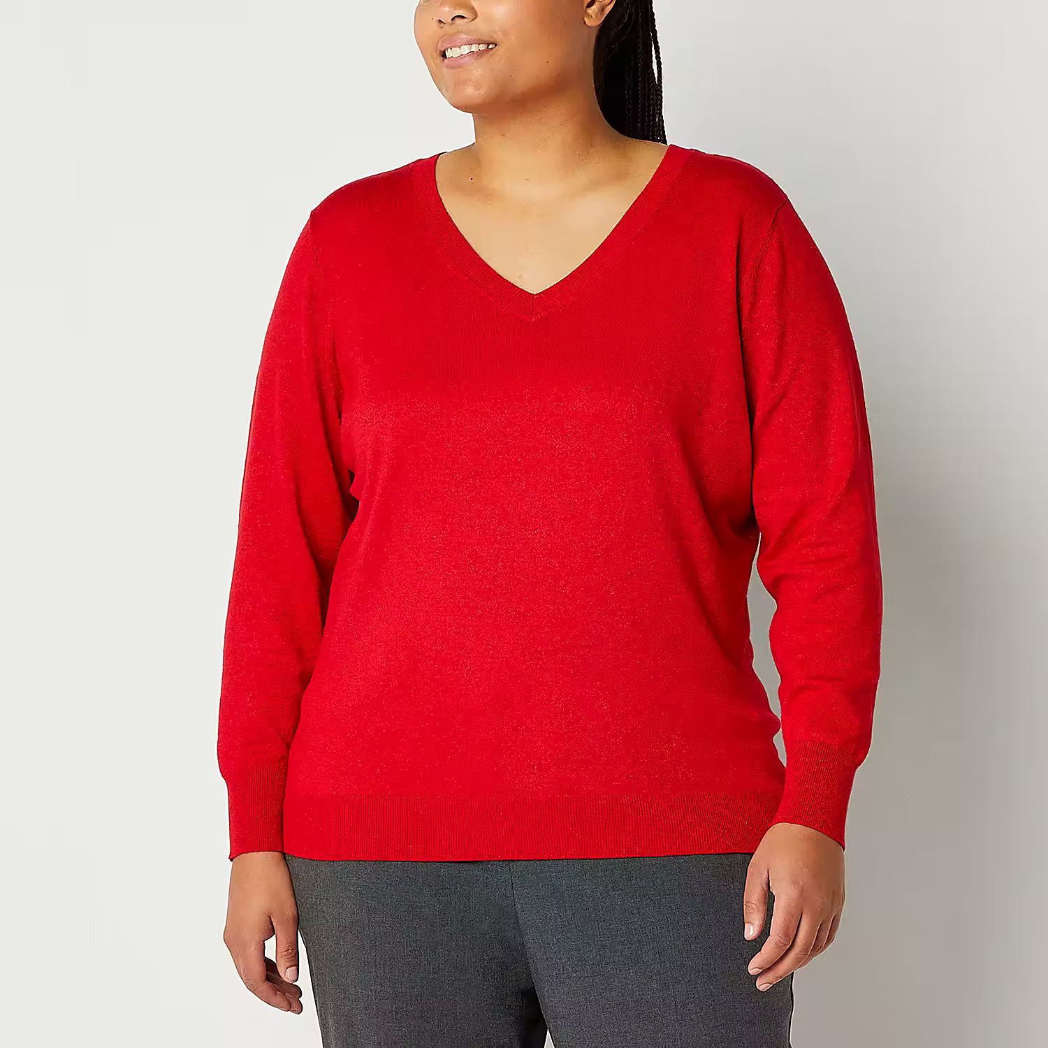 Worthington Plus Womens V Neck Long Sleeve Pullover Sweater | JCPenney