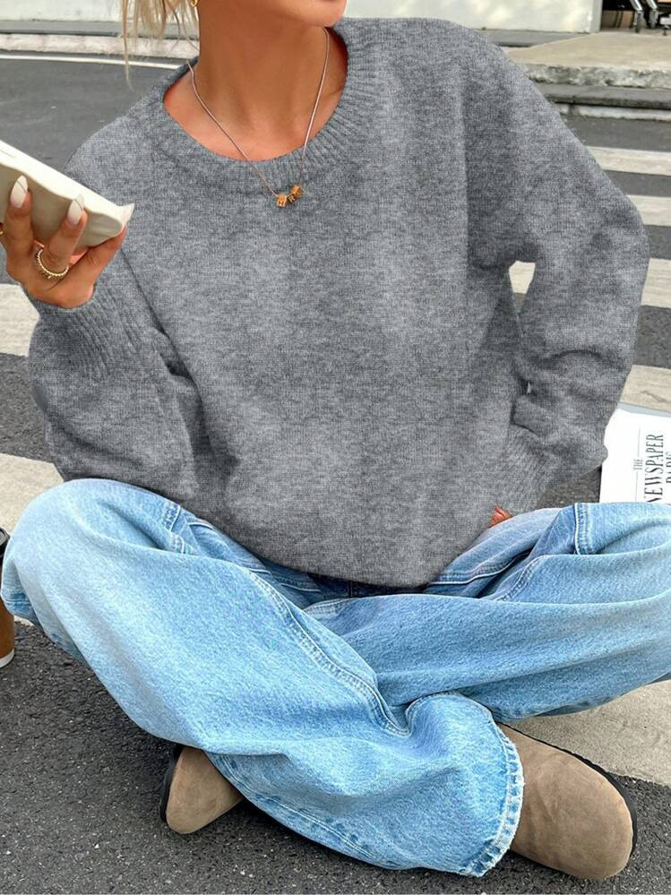 INAWLY Women Casual Simple Solid Color Drop Shoulder Sweater, Autumn/Winter | SHEIN