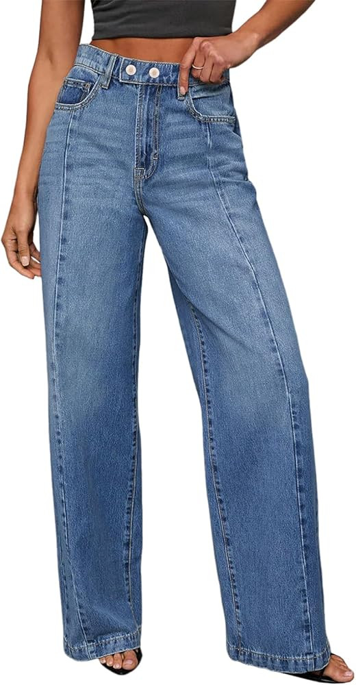 Sidefeel Women's Wide Leg Jeans High Waisted Stretchy Baggy Front Seam Denim Pants | Amazon (US)