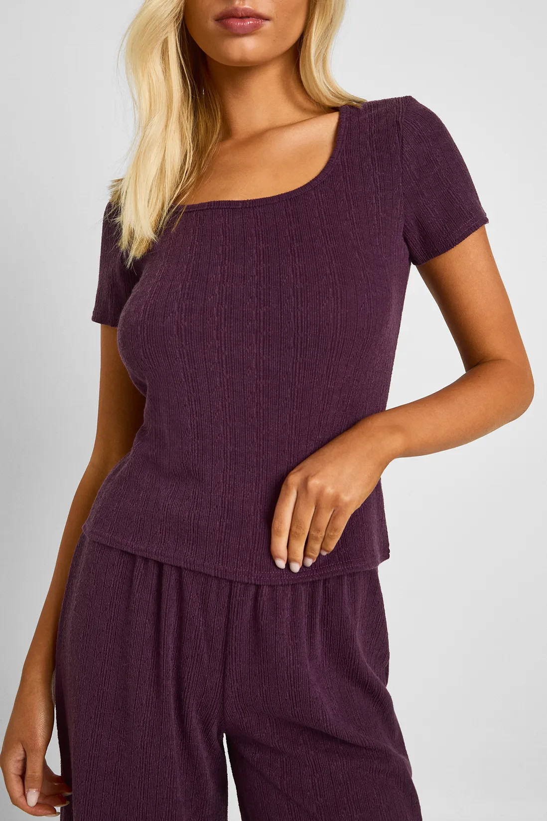 Textured Rib Scoop Neck Top and Wide Leg Trouser Co-ord | Boohoo.com (UK & IE)