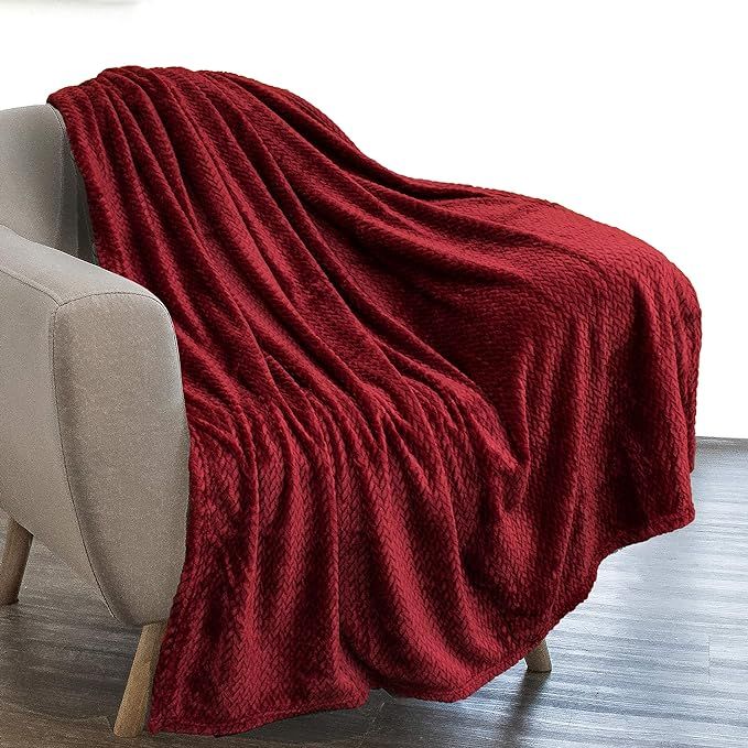 PAVILIA Luxury Flannel Fleece Blanket Throw Burgundy Wine Red | Soft Decorative Jacquard Weave Mi... | Amazon (US)