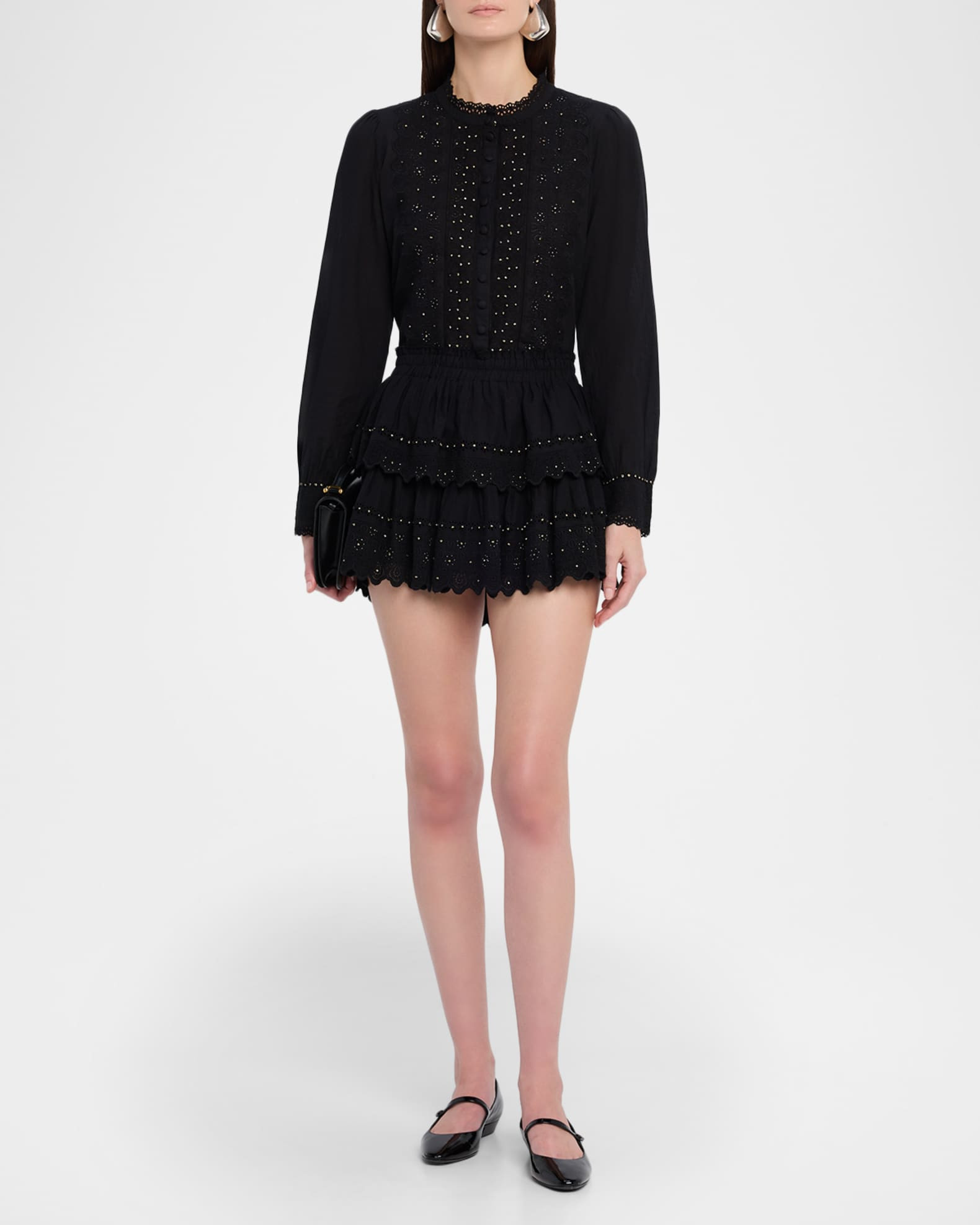 Embellished Cotton Mini Skirt | Neiman Marcus