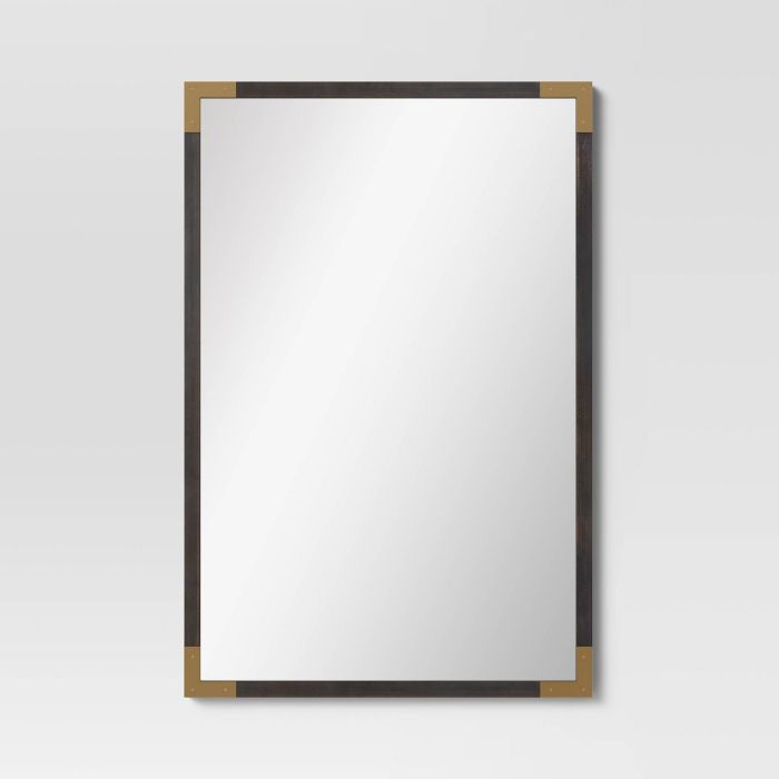 Blackened Wood Mirror with Brass Metal Corner Detail Black - Threshold™ | Target