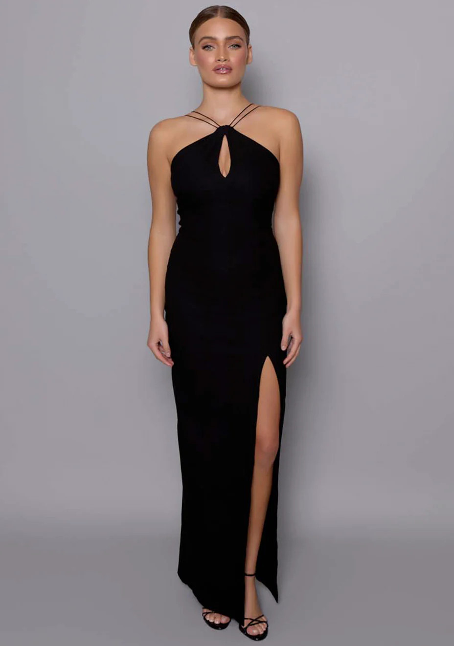 Auralia | High Neck Strappy Black Maxi Dress | VSPR UK