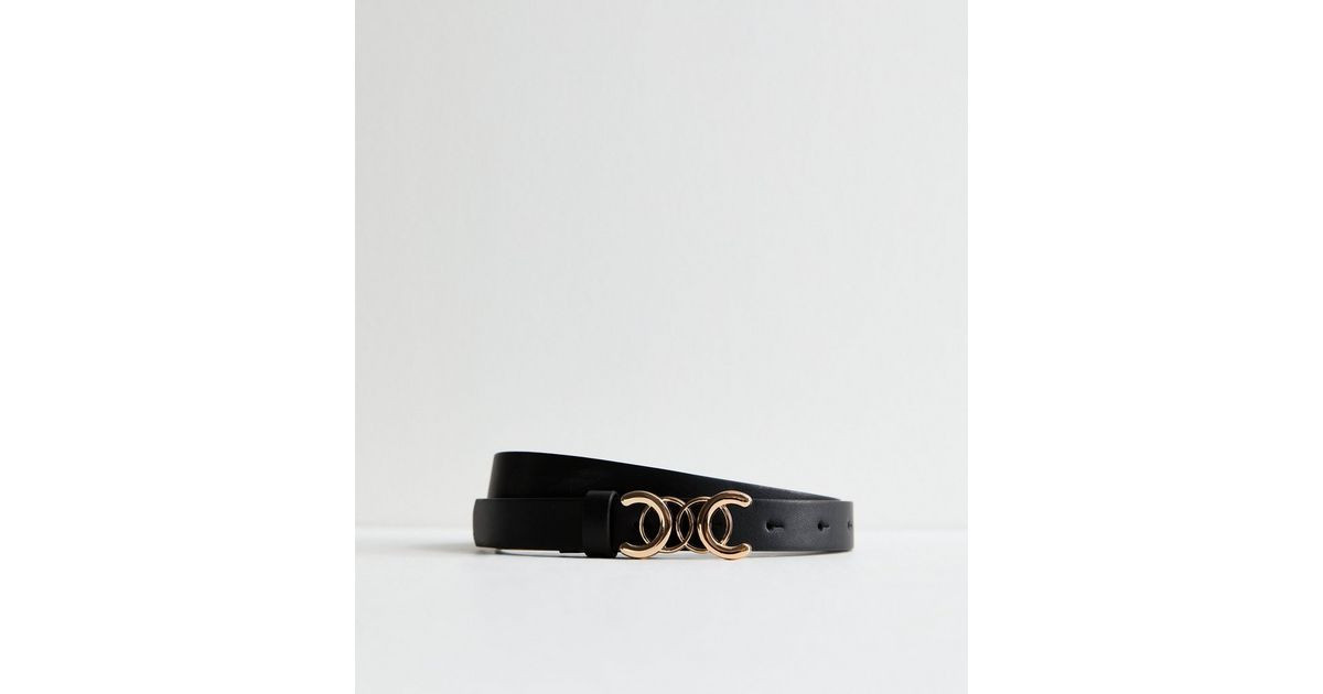 Black Leather-Look Circle Buckle Skinny Belt | New Look | New Look (UK)