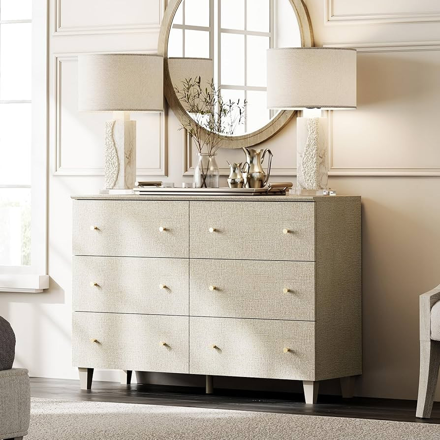 WAMPAT Dresser Chests for Bedroom, Modern Wood Chest of Drawers, 6-Drawer Double Dresser for Stor... | Amazon (US)