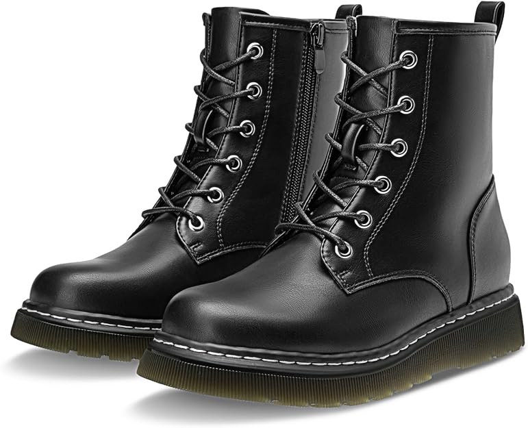 Women's Lace-Up Low Platform Combat Ankle Boots | 1.38-Inches Low Heel, Short Booties Shoes with ... | Amazon (US)