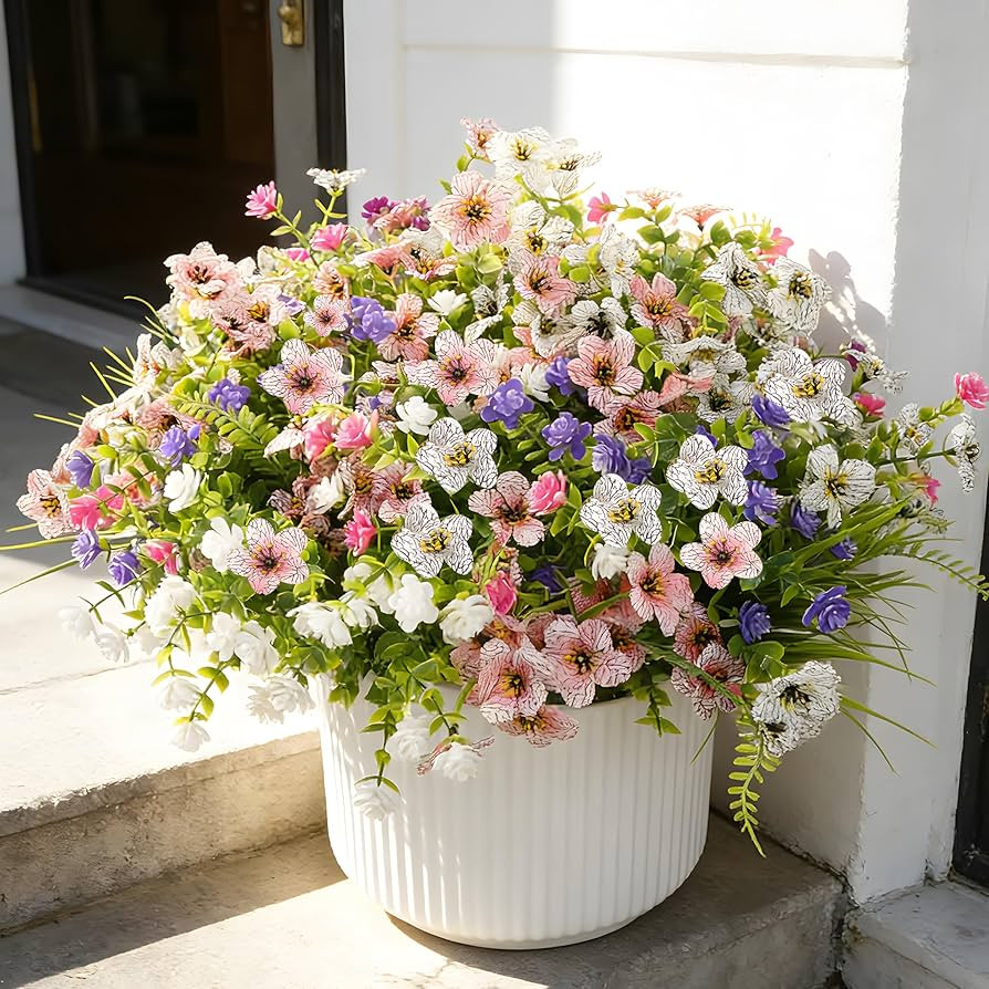 Fake Flowers for Outdoor UV Resistant 24 pcs Pink Summer Artificial Flowers Outdoors, Realistic F... | Amazon (US)