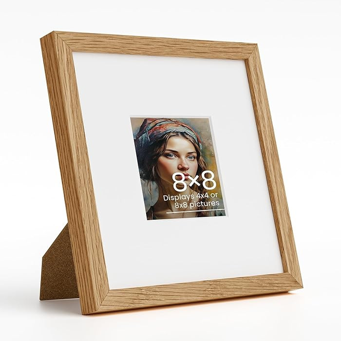 Vivelove 8x8 Natural Oak Picture Frames with Real Glass,Crafted Photo Frame with Mat to 4x4 Pictu... | Amazon (US)