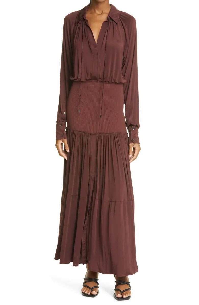 Conrad Ribbed Waist Long Sleeve Maxi Dress | Nordstrom
