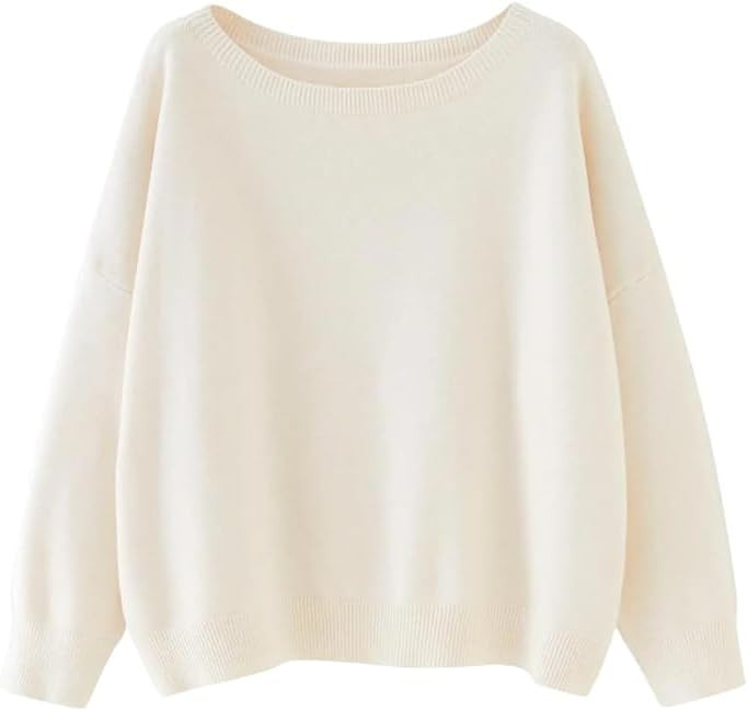 Ladies Casual Long Sleeve Sweater Solid Color Crew Neck Comfort Sweater | Amazon (US)