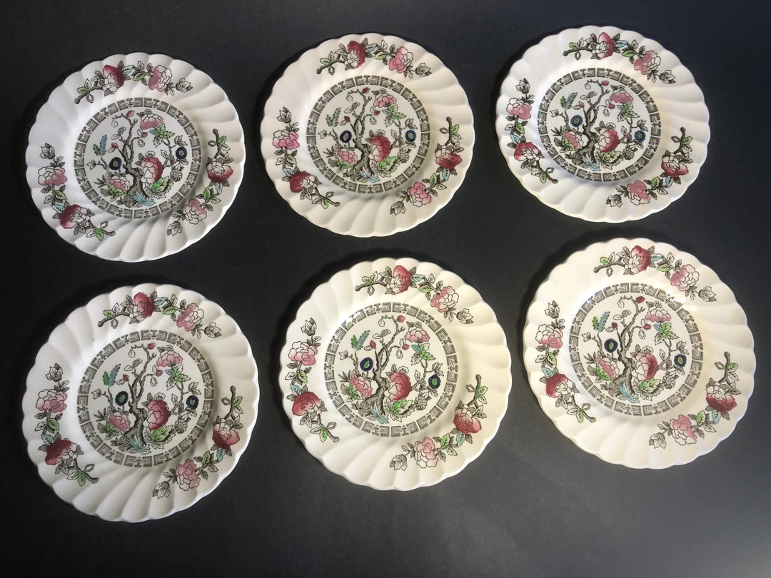 Myott Indian Tree Set of 6 Dessert Plates Hand Engraved Fine Staffordshire China Made in England ... | Etsy (US)