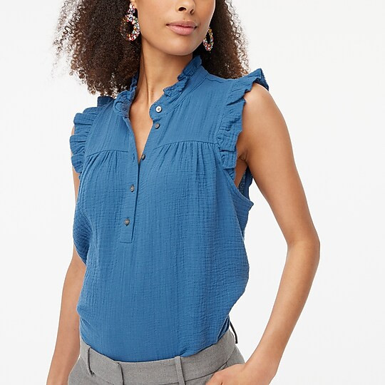 Gauze smocked ruffleneck top | J.Crew Factory