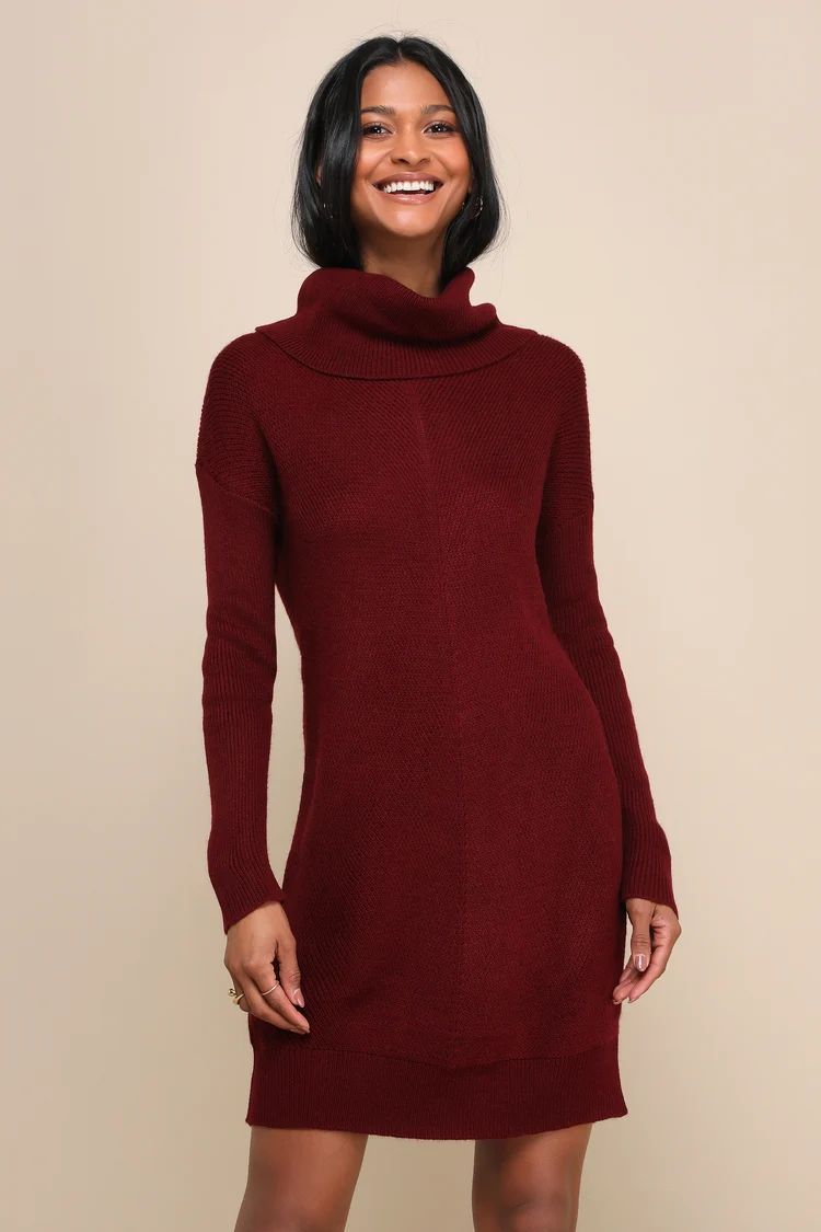 Tea Reader Burgundy Mini Sweater Dress | Lulus