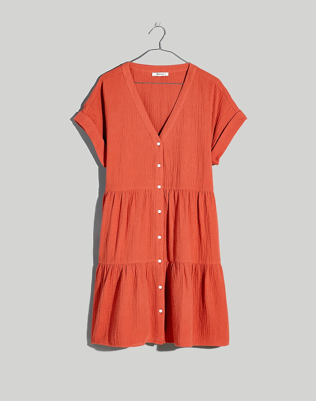 Lightspun Cuff-Sleeve Button-Front Tiered Mini Dress | Madewell