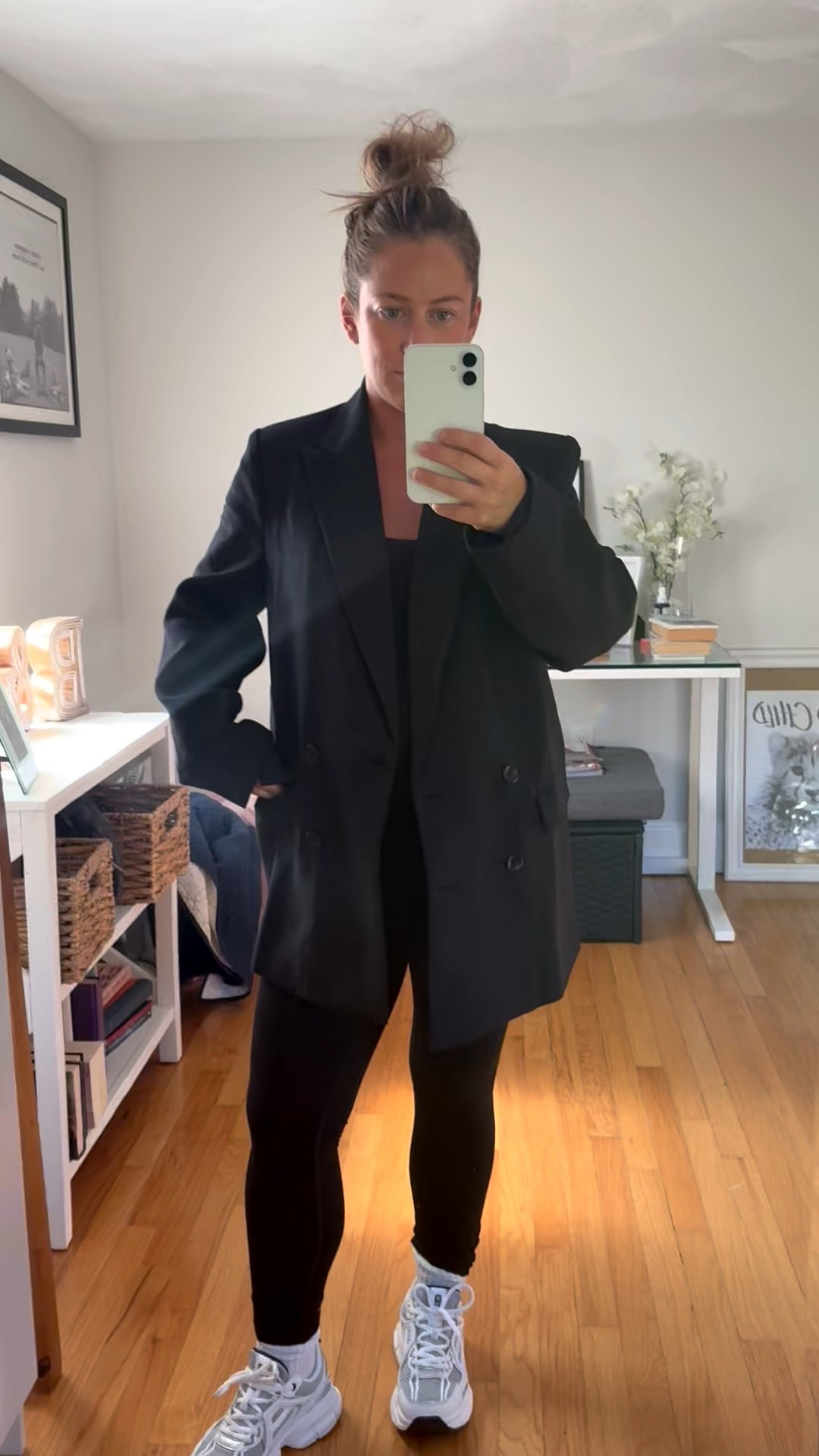 Affordable oversized black double breasted blazer 
Wearing S I’m 5”1’ and nine months pregnant for reference 
Lining is soft! Quality nice! No wrinkles or lint 
One piece jumpsuit maternity. Wearing S runs big! 


#LTKWorkwear #LTKSaleAlert #LTKBump