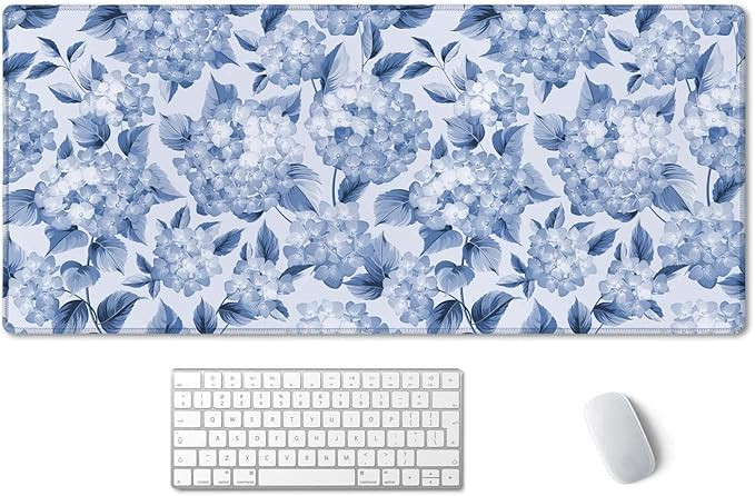 SSOIU Blue Hydrangea Flowers Desk Mat, Floral Large Aesthetic Mouse Pad 35.5" X 15.7", Waterproof... | Amazon (US)