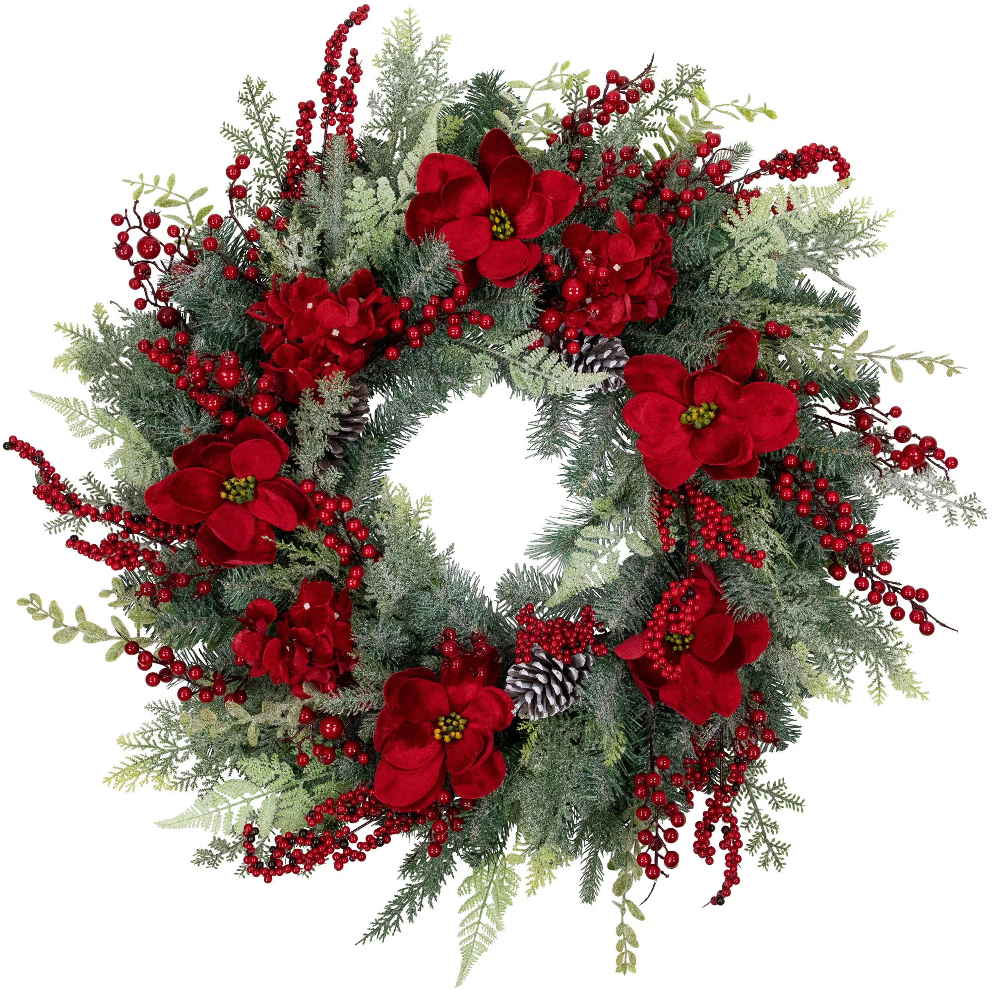 Northlight Seasonal Poinsettias and Pinecones 39" Polyvinyl Chloride (PVC) Wreath & Reviews | Way... | Wayfair North America