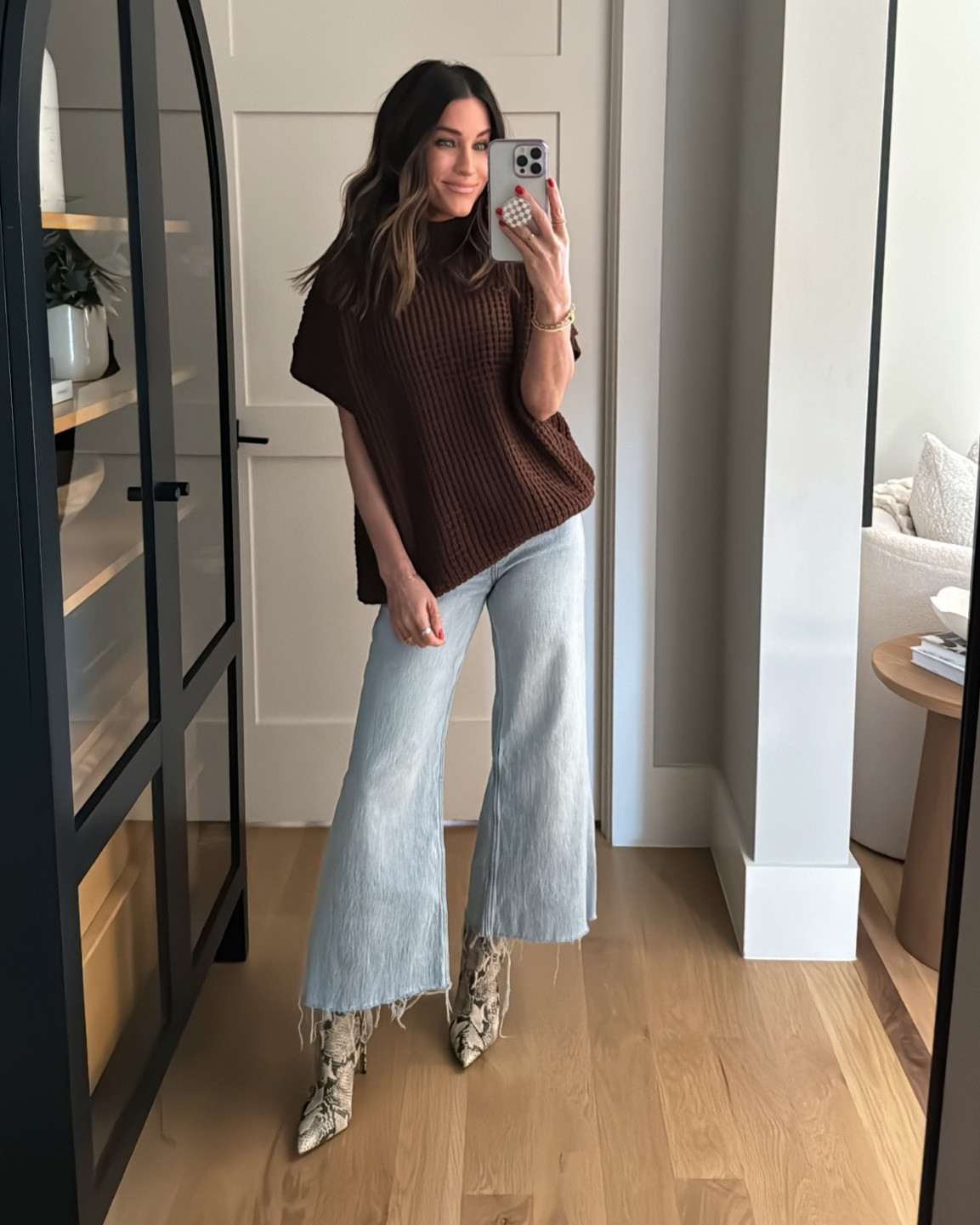 Love this Amazon sweater. Such a great transitional piece. I’m wearing a small. Snake boots are old and I chopped the bottoms off these Hollister jeans.🫶🏼 

#LTKstyletip #LTKfindsunder50 #LTKover40