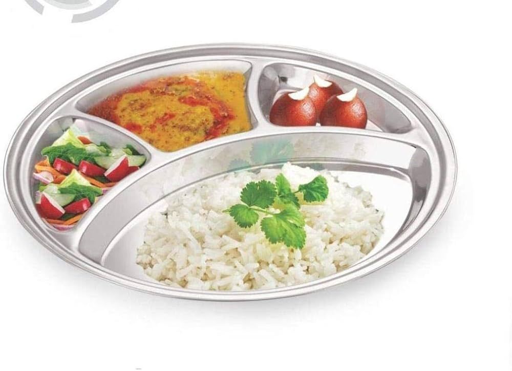 IndiaBigShop Stainless Steel Round Dining Plate 4 Compartment Thali, Dinner plates, Steel Plates, Restaurant Steel Plates, Dinner Partie Plates, Lunch Dinner Plates - 11.5 Inch - Set of 2 | Amazon (US)